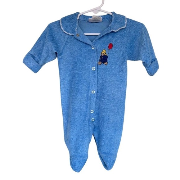 Vintage Paddington Bear Newborn Blue Footed Sleeper Pajamas Retro Kidcore Y2K - Picture 6 of 11
